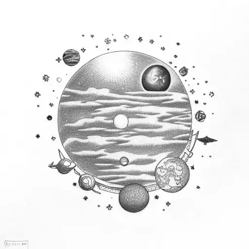 little prince planet with J and S Initial and 11:11 time tattoo design idea