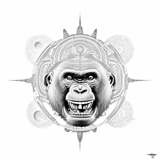 Gorrila showing its teeth with a mandala tattoo design idea
