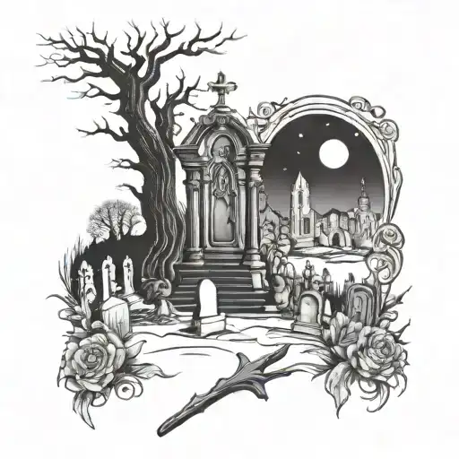 graveyard scene tattoo design idea