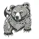 A bear adorned with Viking runes and symbols tattoo design idea