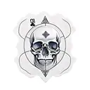 skull, dollars, 3 poker cards, dice and cross tattoo design idea