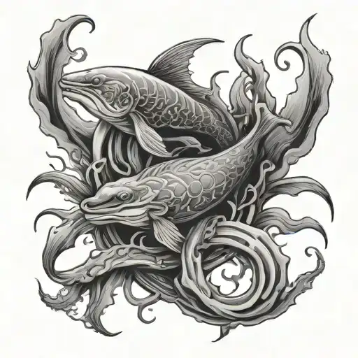 ocean creatures intertwined tattoo design idea