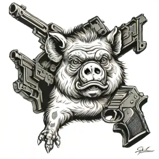 pig bear monkey guns tattoo design idea