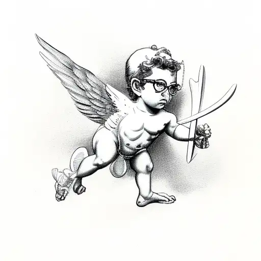 Sketch Cupid With Glasses Tattoo Idea  BlackInk