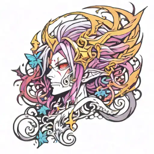 Combine elements from 'No Game No Life' and 'Overlord' to create a unique fantasy-themed tattoo design tattoo design idea
