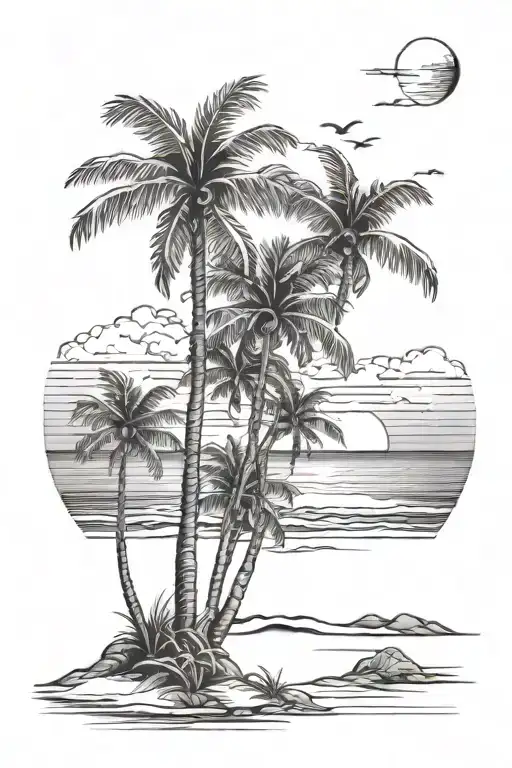 beach scene with palm trees tattoo design idea