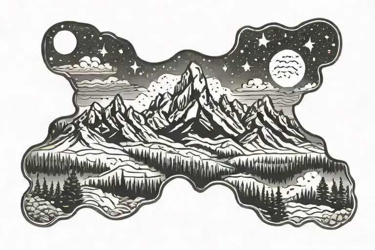 Teton mountains night sky tattoo design idea