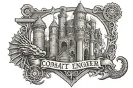 Combat Engineer castle with Essayons scroll and seahorse tattoo design idea