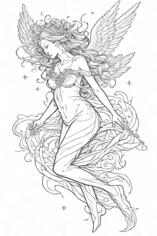 seraphim angel beautiful woman floating tattoo design idea