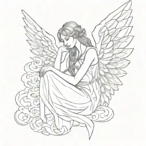 seraphim angel sitting looking beautiful woman tattoo design idea