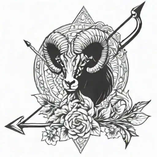 bow and arrow ram tattoo design idea