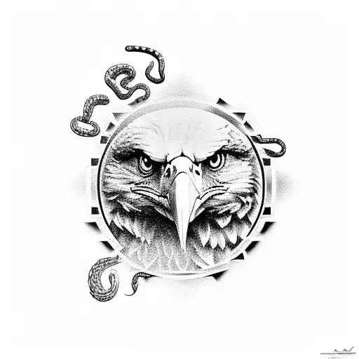 Eagle with clock desgin and snake in his mouth tattoo design idea