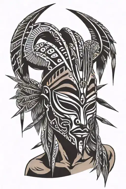 African mask with spears  tattoo design idea
