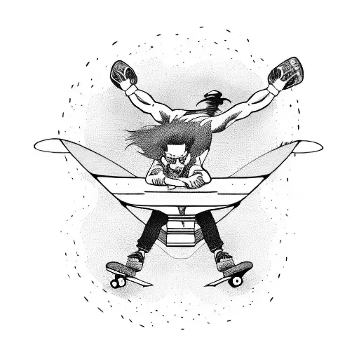 Skateboarding trick in mid-air tattoo design idea