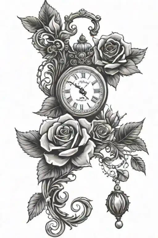 I want a black quarter forearm sleeve with a rose and and a clock and some other cool details, also a detailed eye at th tattoo design idea