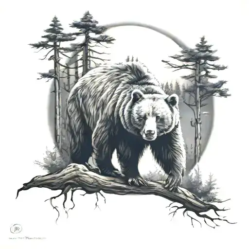 a bear under the moonlight in the forest tattoo design idea