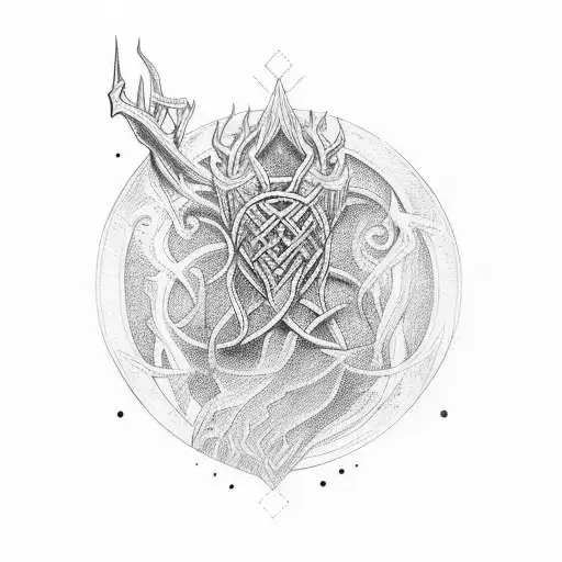 martillo de Thor y Yggdrasil tattoo design idea