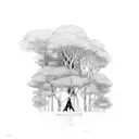 monk with trees behind and all eliments around it like water,wind,fire,earth  tattoo design idea