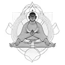 monk meditating with trees and mountains behind it tattoo design idea