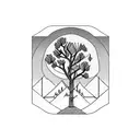 monk meditating with trees and mountains behind it tattoo design idea