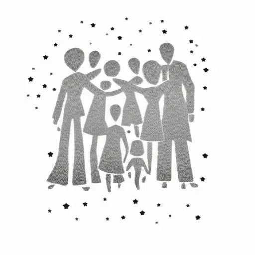 A blackwork silhouette of a family holding hands, walking down a road together, representing the unity and support found in family relationships tattoo design idea