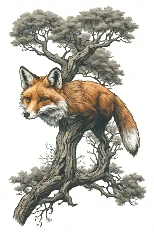 the fox and the tree of life tattoo design idea