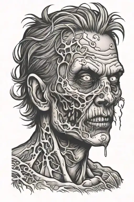 zombie face tattoo design idea