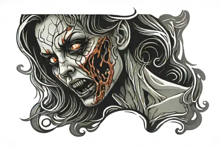 zombie girl ghost face macabre tattoo design idea