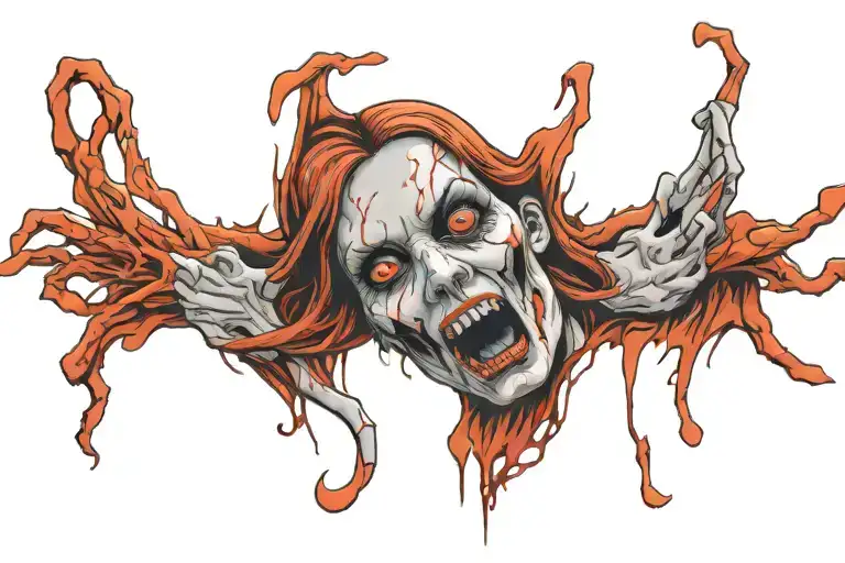 zombie girl ghost face morphing tattoo design idea