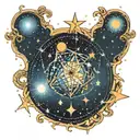 The constellation of Gemini with the names "Funkle David" "Alex" "Emily" "Jacob" "Paige" "Bennett" as the stars tattoo design idea