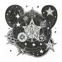 The constellation of Gemini with the names "Funkle David" "Alex" "Emily" "Jacob" "Paige" "Bennett" as the stars tattoo design idea