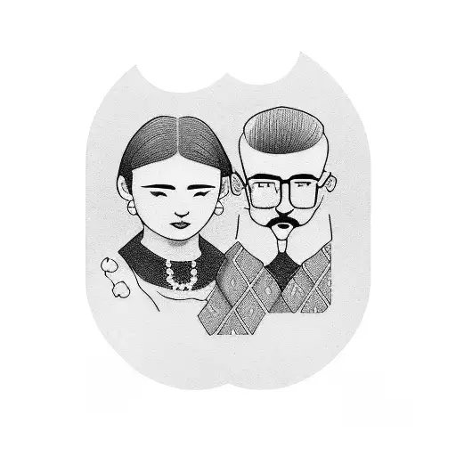 A detailed portrait of the client's grandparents surrounded by June flowers tattoo design idea