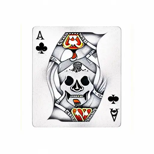 An ace of spades playing card, with a skull in the middle of the spade wearing a cowboy hat and smoking a cigar tattoo design idea