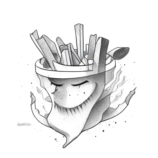 Fine line French fry cartoon caracter tattoo design idea