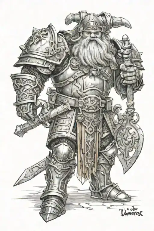 warhammer dwarf full armor tattoo design idea