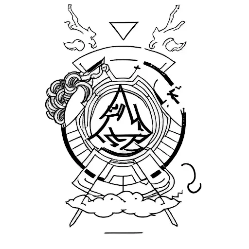 A minimalist tattoo that combines anime and energetic elements, featuring English language symbols. tattoo design idea