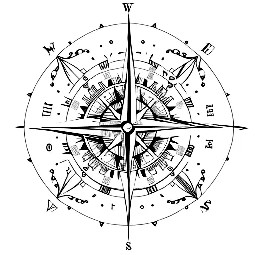 A minimalist tattoo of a compass combined with a pencil, representing the client's occupation as a designer and their love for exploration. tattoo design idea