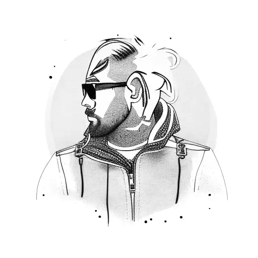 a man in a leather jacket standing next to a car tattoo design idea