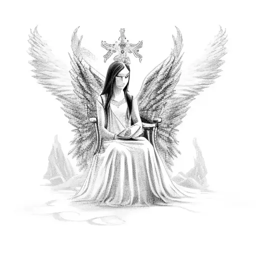 Angel sitting in a throne tattoo design idea