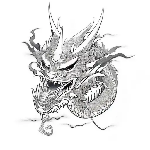 dragon wrapped around samurai mask tattoo design idea