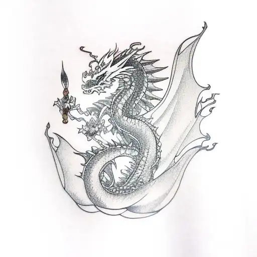 dragon wrapped around leg tattoo design idea
