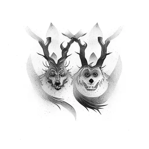 pareja caminando en el bosque  tattoo design idea