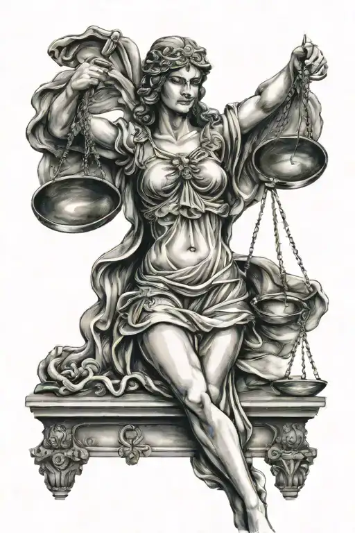 lady justice holding scales tattoo design idea