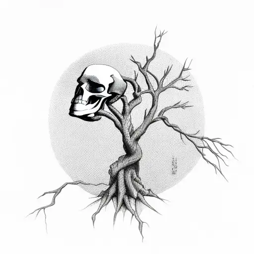 tree and skull tattoo design idea