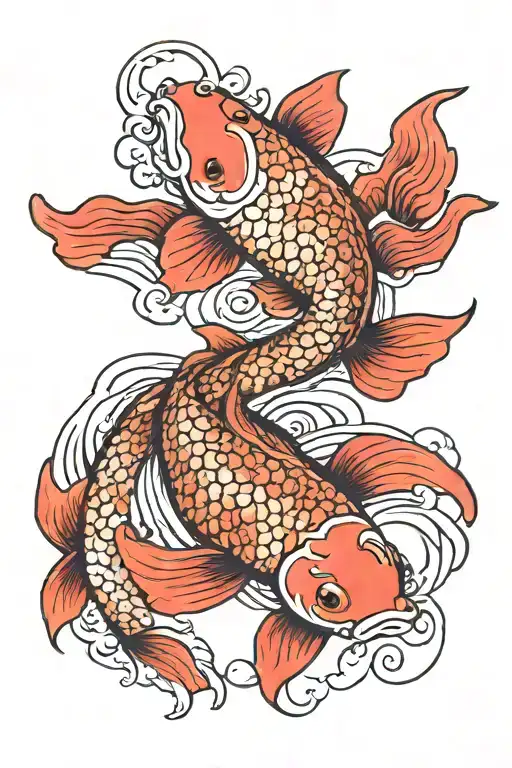 koi fish in a river in red ink tattoo design idea