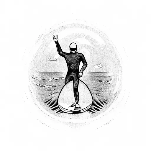 surfing and beach tattoo design idea