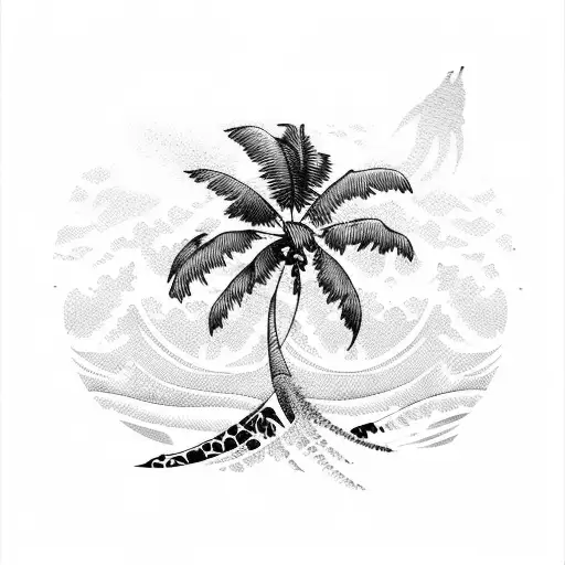 waves and palm trees tattoo design idea