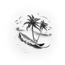 baeach, palm trees and surfing waves tattoo design idea