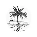 baeach, palm trees and surfing waves tattoo design idea