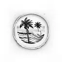 baeach, palm trees and surfing waves tattoo design idea